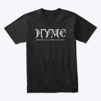 Mens black tshirt with HYMC written in a Christmas Font in white Under the acronym reads Have Yourself a Merry Christmas - Brand: Callalooyah