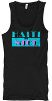 Mens black tank top with Haiti is Nice written with a Miami Vice design