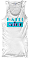 Mens black white tank top with Haiti is Nice written with a Miami Vice design