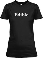 Black tshirt with edible written in white roman font for women Black Owned Callalooyah