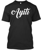 Black tshirt for Men that reads Ayiti in white letters Haitian Pride