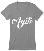 Black tshirt for women that reads Ayiti in white letters Haitian Pride