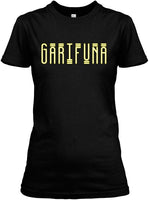Womens Black tshirt with Garifuna written in Yellow by Callalooyah